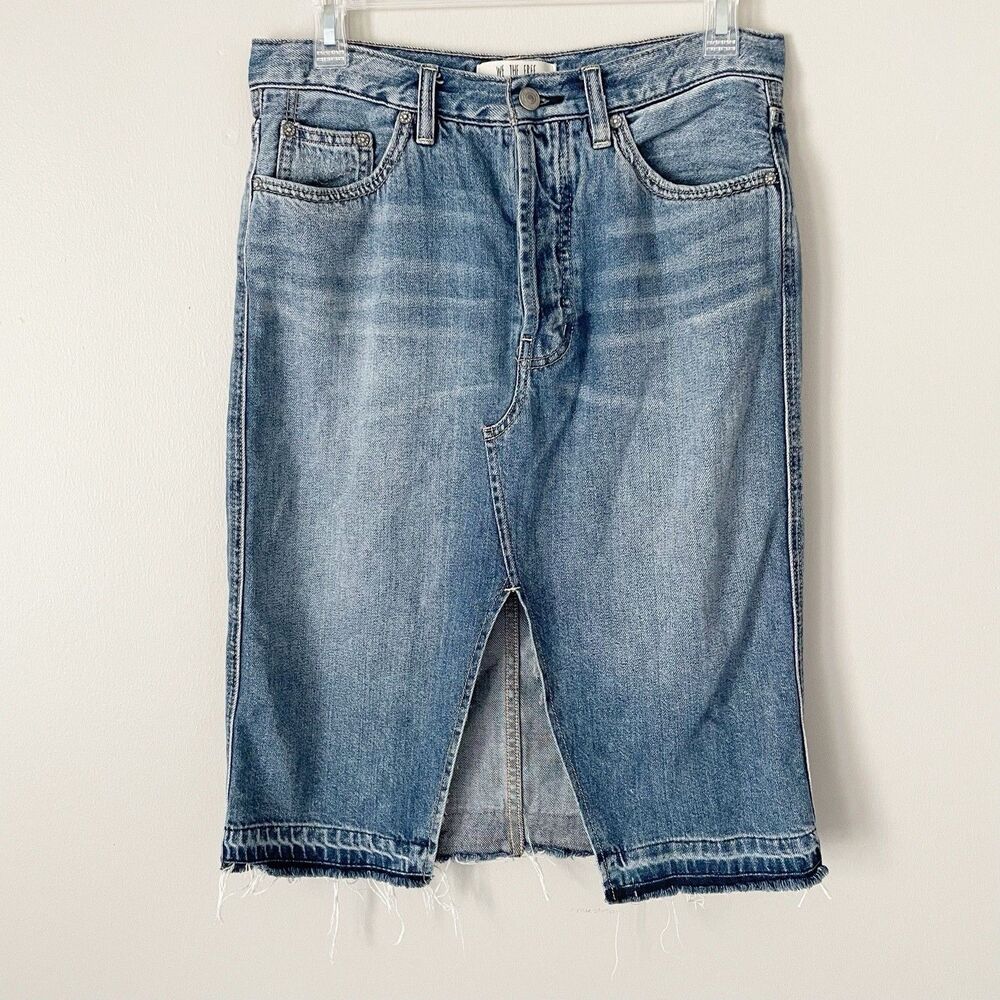 Free People Size 28 Denim Jean Skirt Knee Length Slit Front